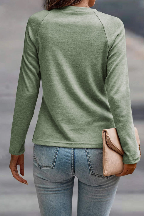 Raglan Long Sleeve Exposed Seam Detail Relaxed Fit Crew Neck Top